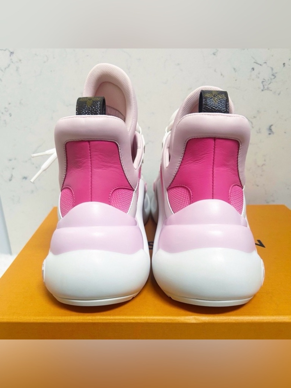 Louis Vuitton Pink and White Archlight-Style Lace-Up Sneakers - Picture 3 of 10